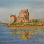 JS Eileen Donan Castle Watercolour Pastel by John Simmons